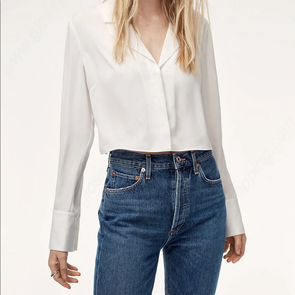 ARITZIA / TALULA cropped button up in dark green